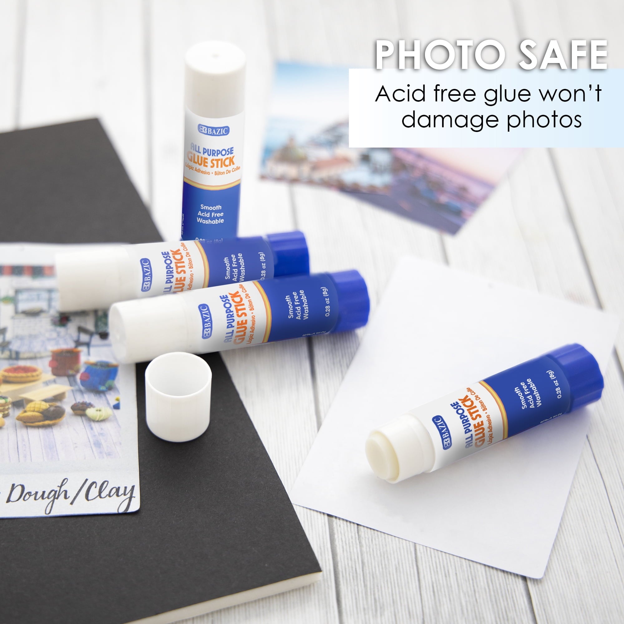 BAZIC Premium Glue Stick 8g, White Glue Sticks Acid Free (4/Pack), 1-Pack