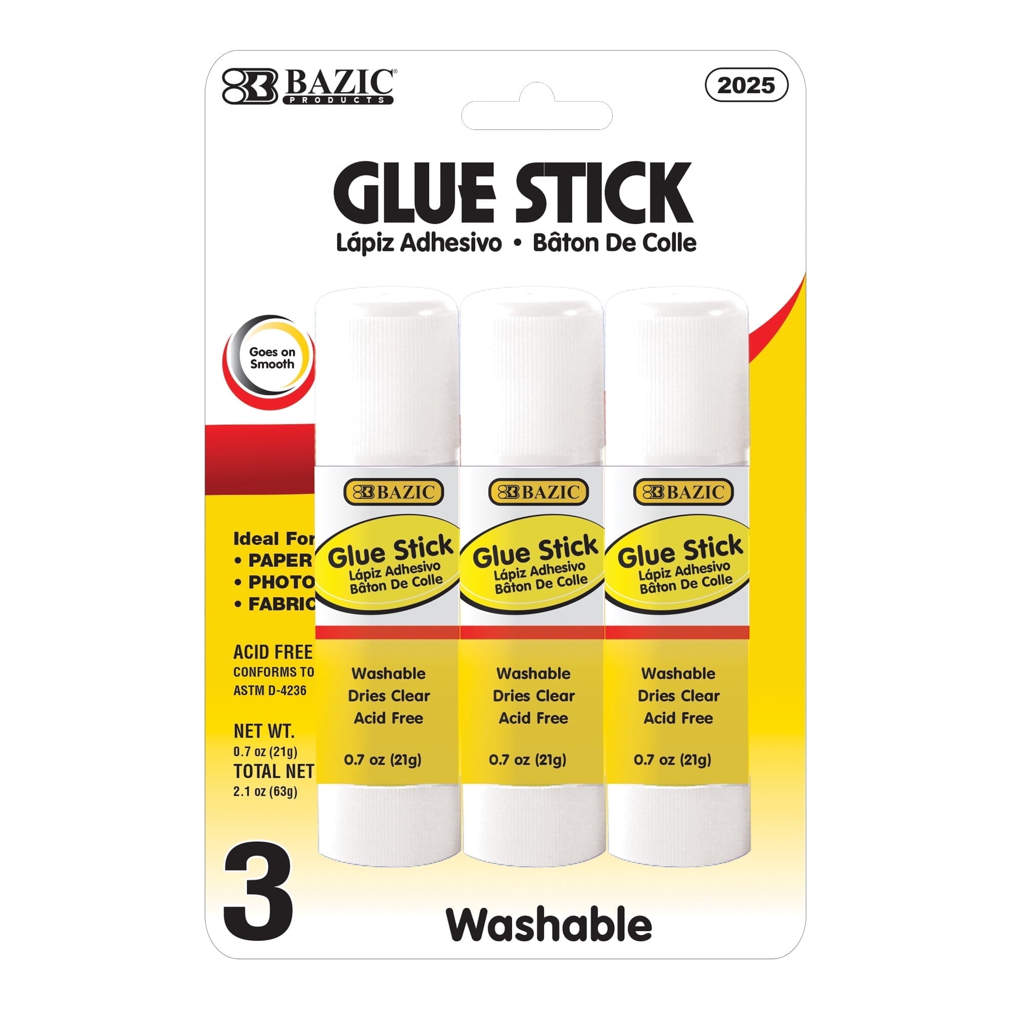 BAZIC Glue Stick 21g/0.7 Oz Acid Free Glue Sticks Set (3/Pack), 24-Packs