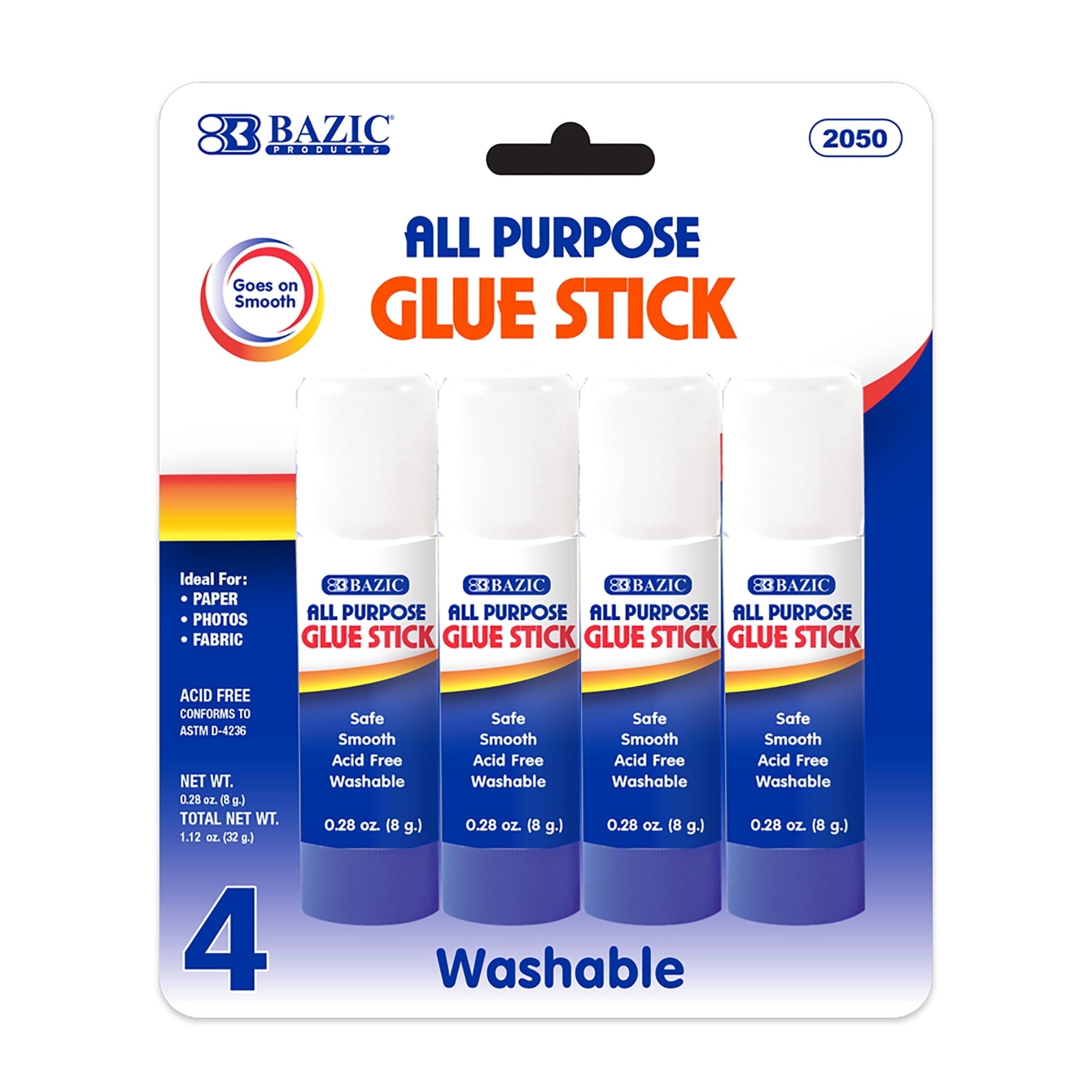 BAZIC Premium Glue Stick 8g, White Glue Sticks Acid Free (4/Pack), 1-Pack