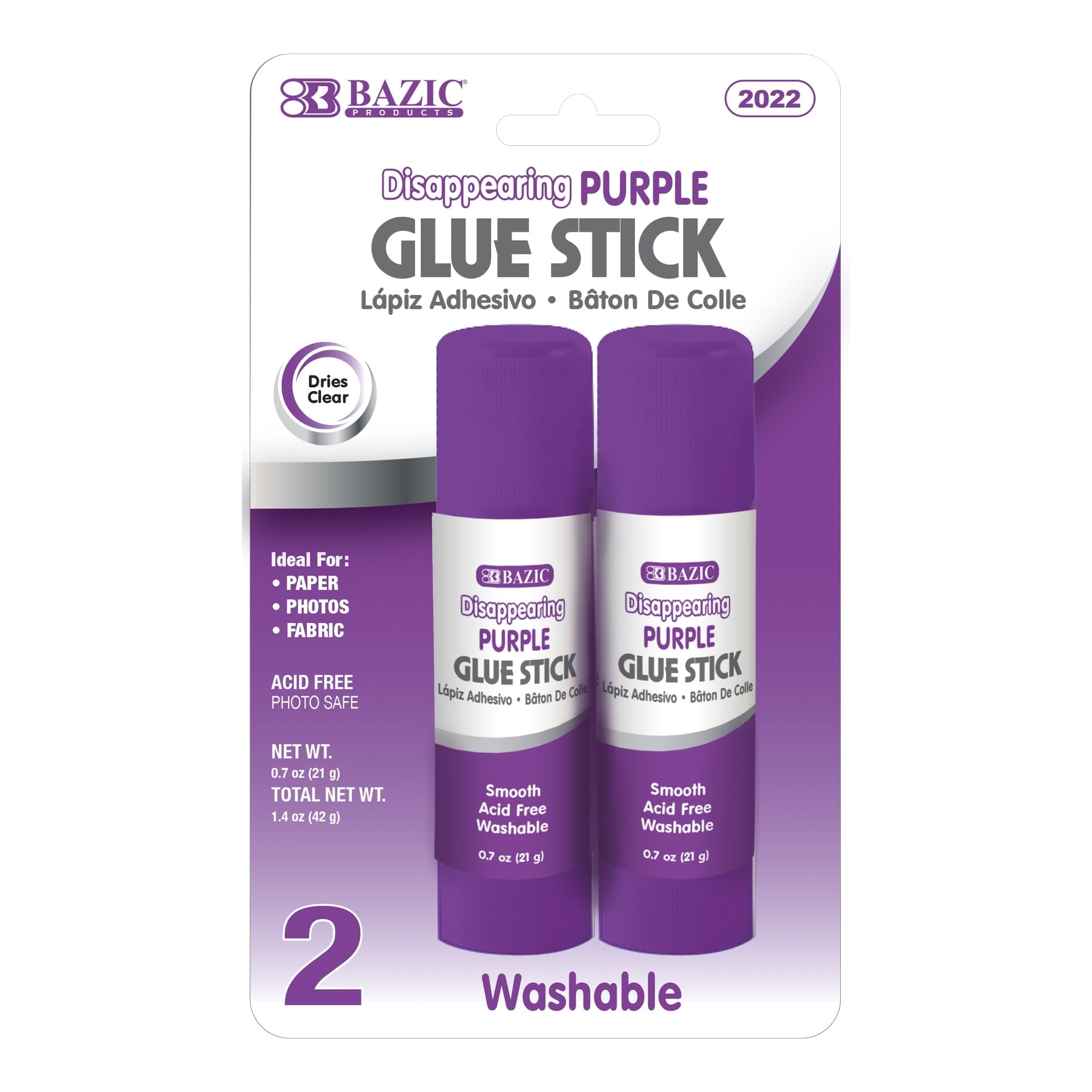 BAZIC Washable Disappearing Purple Glue Stick 21g, Acid Free (2/Pack), 1-Pack