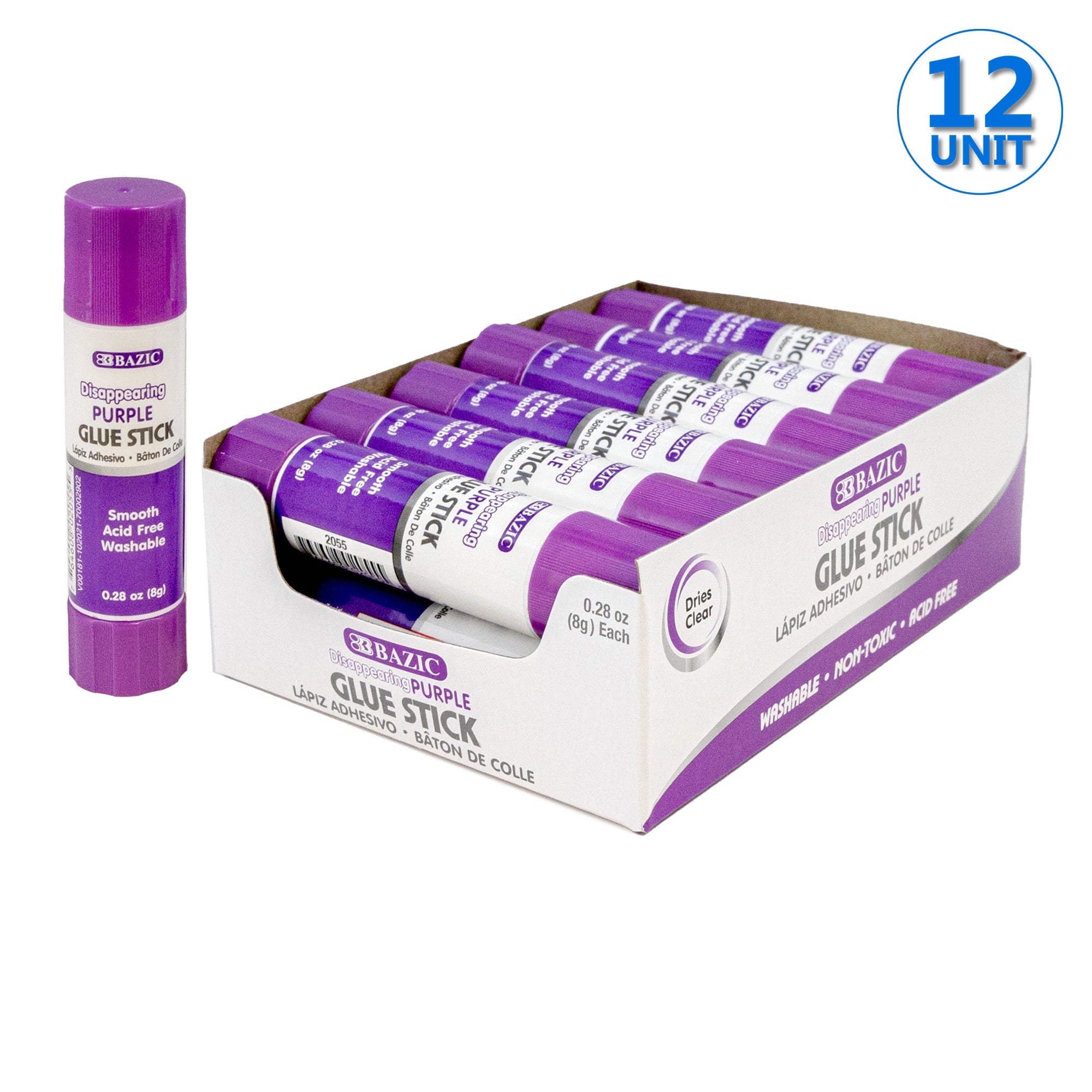 BAZIC Washable Disappearing Purple Glue Stick 8g Acid Free Glue Sticks, 12-count