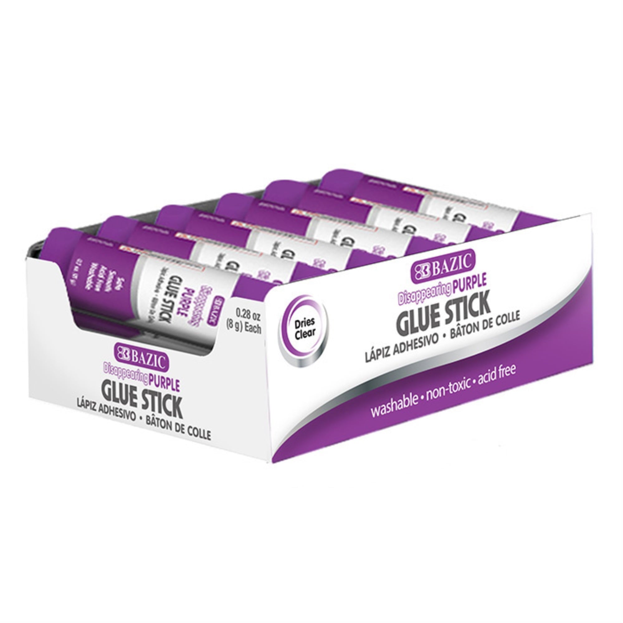 BAZIC Washable Disappearing Purple Glue Stick 8g Acid Free Glue Sticks, 12-count