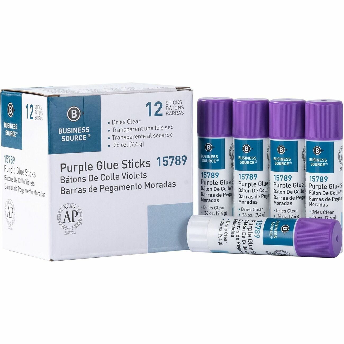Business Source BSN15789 0.26 oz Purple Glue Sticks, Pack of 12