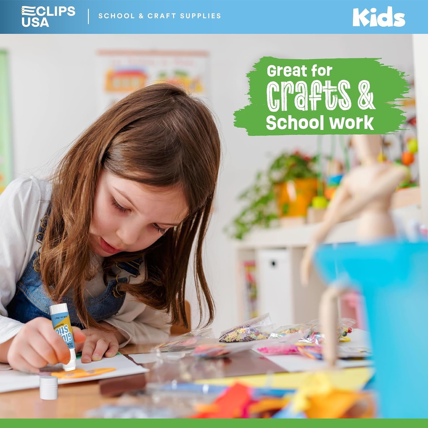 E-Clips USA Washable Glue Sticks for Arts & Crafts and Learning Supplies, 250-Pack