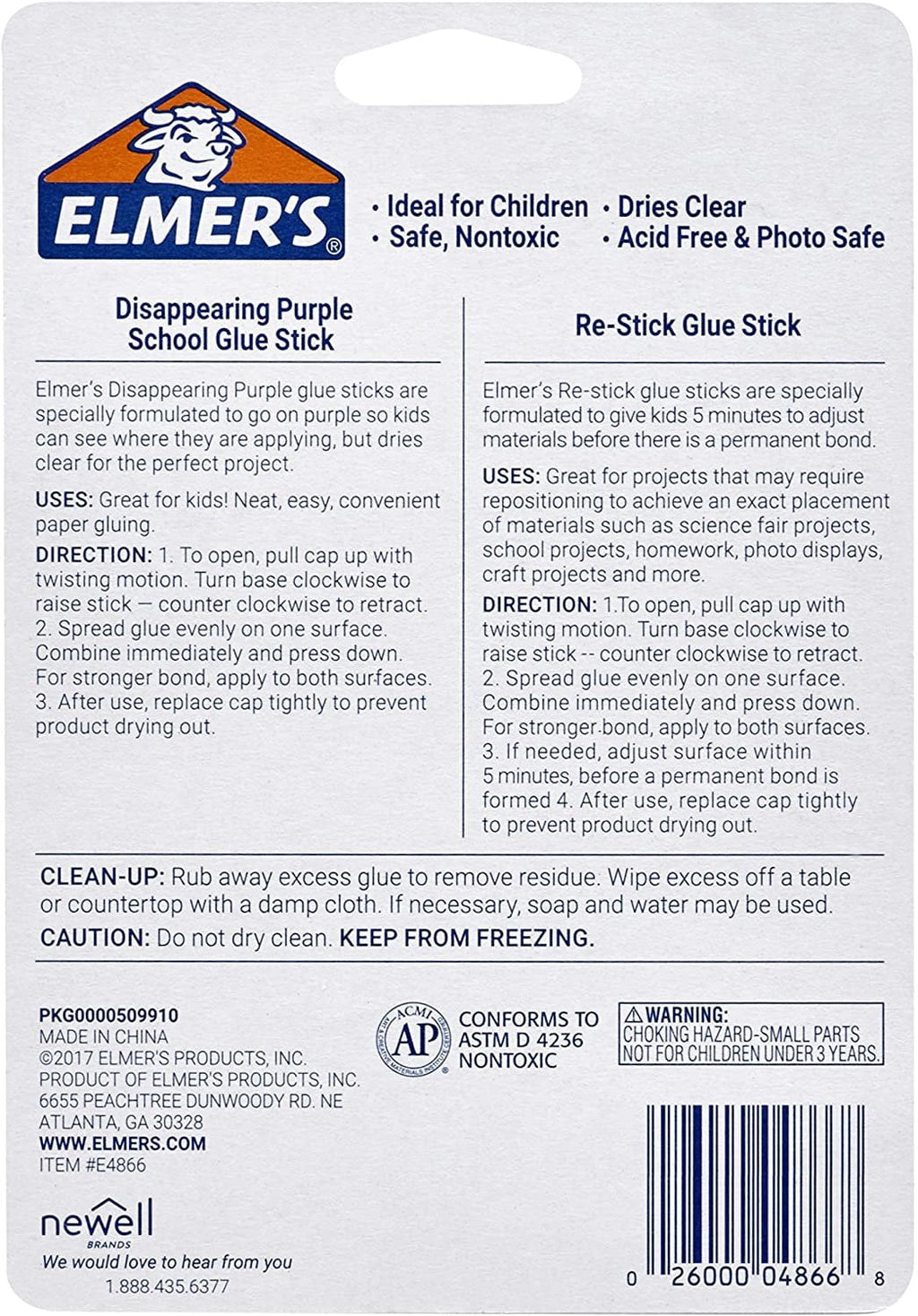 Elmers Disappearing Purple Glue Sticks with Bonus Re-Stick Glue Stick, 3 + 1 Pack