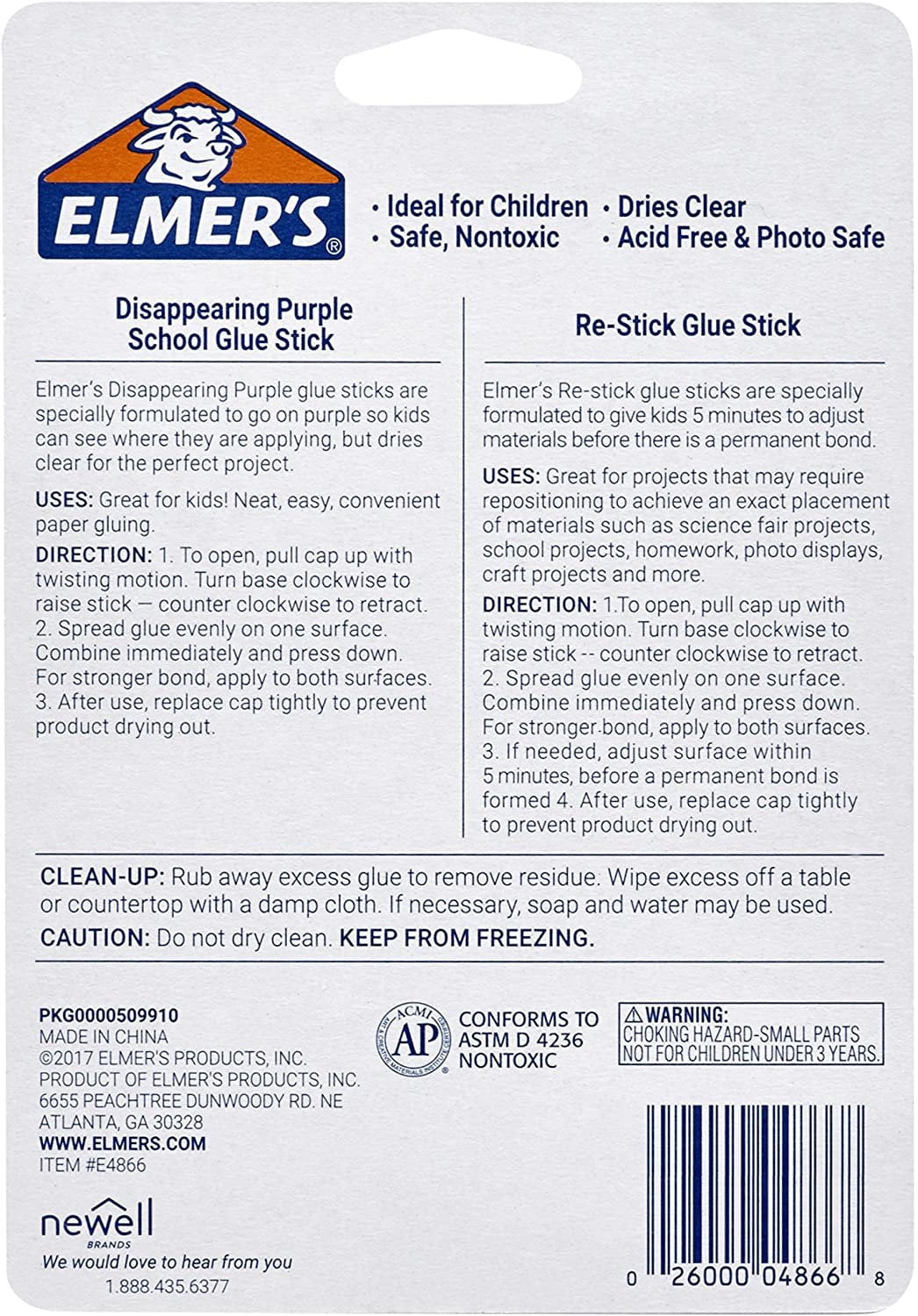 Elmers Disappearing Purple Glue Sticks with Bonus Re-Stick Glue Stick, 3 + 1 Pack