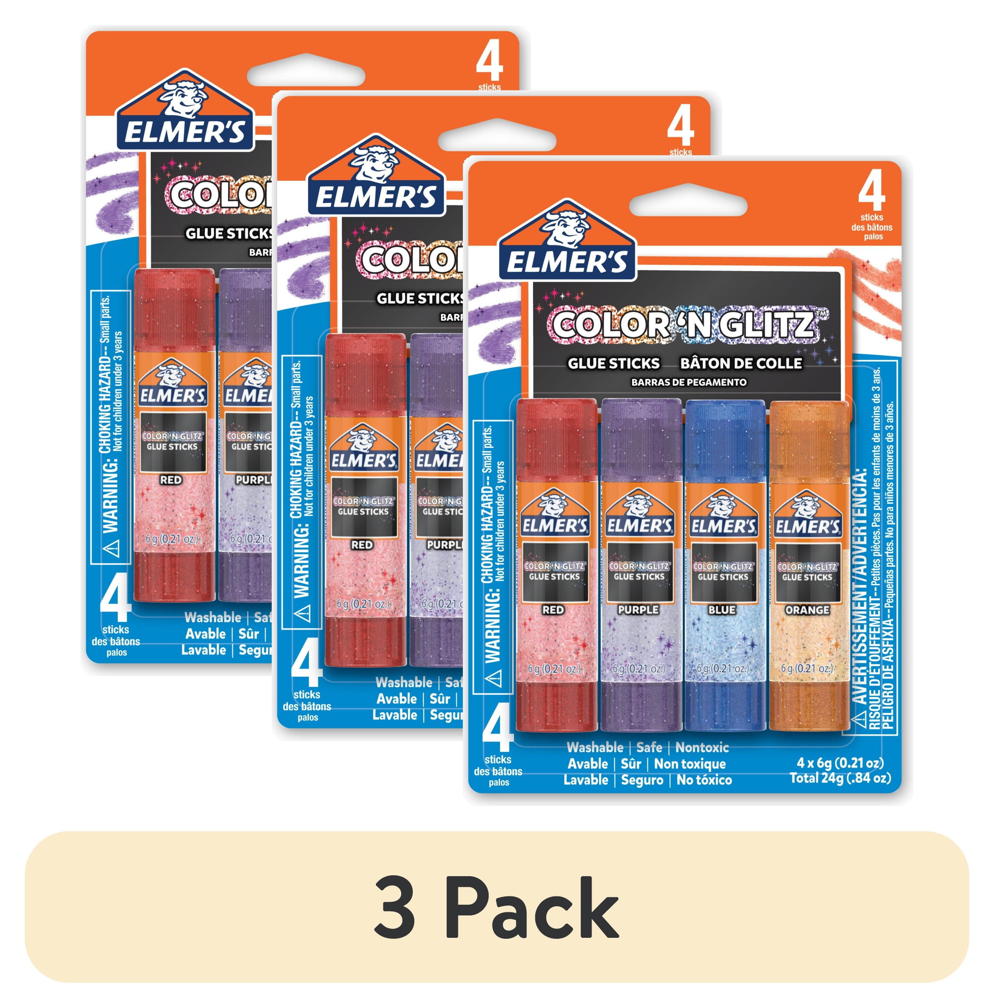 (3 pack) Elmer’s Color 'n Glitz Glue Sticks, Washable, Assorted Colors, 6 Grams, 4 pack