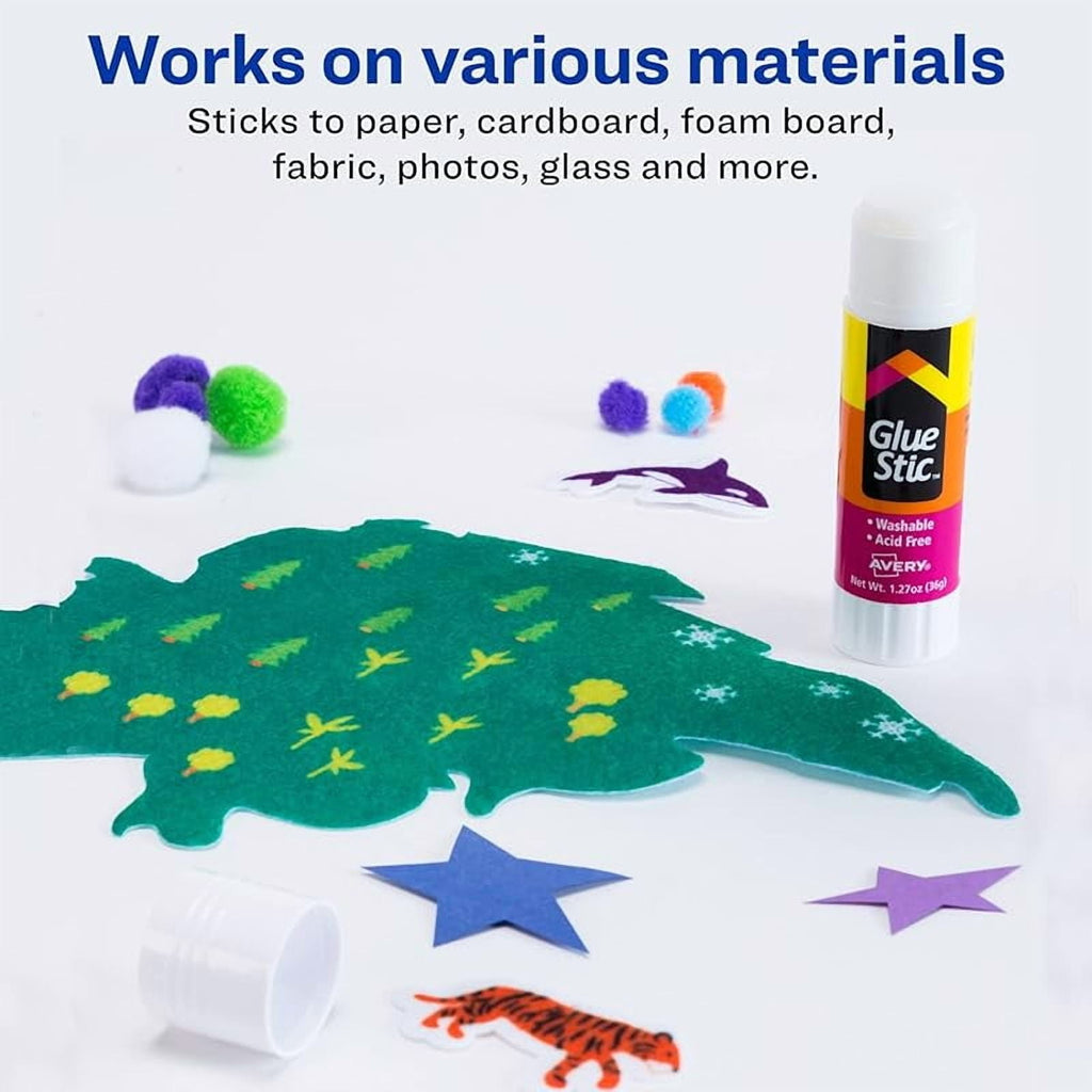 Glue Stic - Washable, Non-Toxic Glue Sticks for Classroom, Crafting, and Office Use, 1.27 oz., Pack of 6, White (98073)