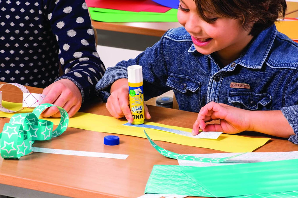 UHU Colored Glue Stick, 0.74oz Blue, rubs on Blue & Dries Clear, Washable, Solvent Free, Screw on Cap, Pack of 24