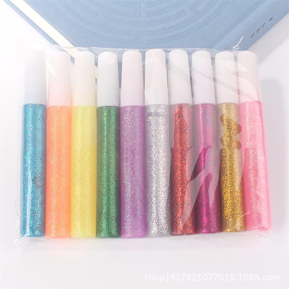 Scheam Washable Glitter Glue Pens,Non-Toxic Glue Stick Set,10 Colors Rainbow Gel Pens,Gifts Supplies,for DIY Arts and Crafts Projects Set of 10