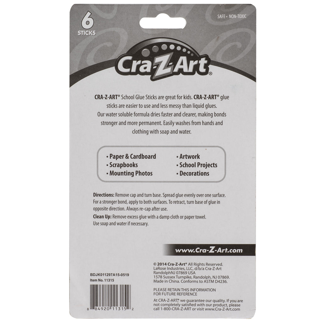 Cra-Z-Art Washable Glue Sticks, Disappearing Purple, 6 Count, Total Weight 1.29oz