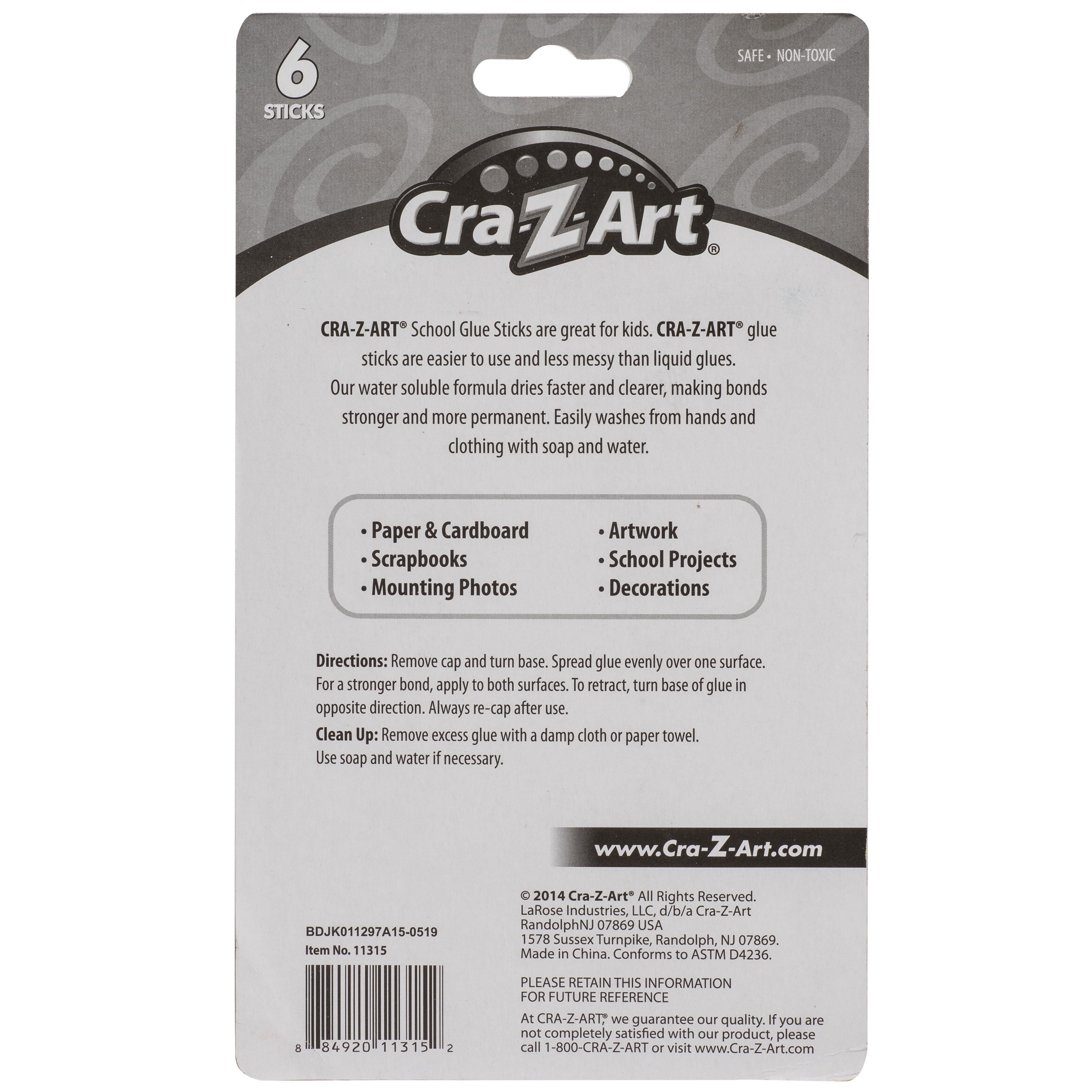 Cra-Z-Art Washable Glue Sticks, Disappearing Purple, 6 Count, Total Weight 1.29oz