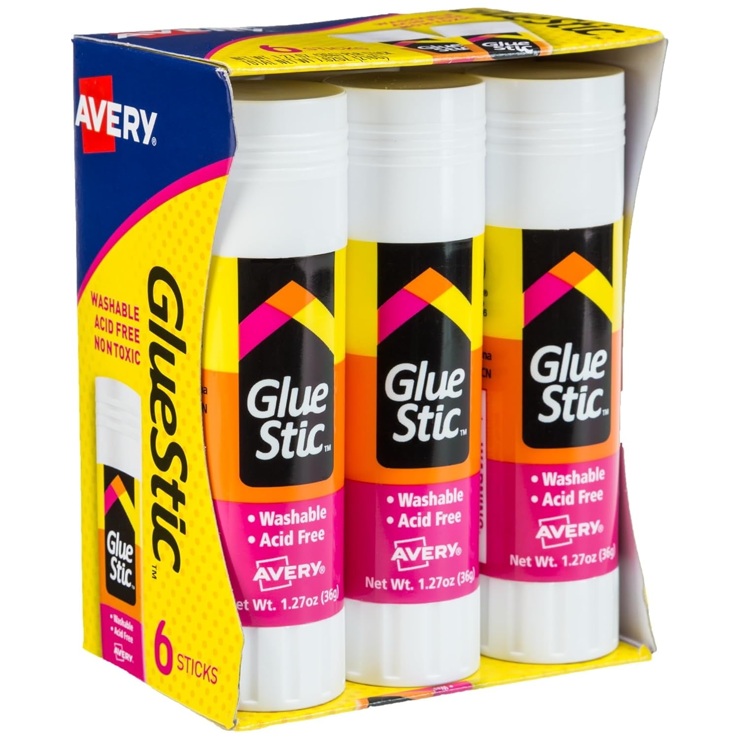 Glue Stic - Washable, Non-Toxic Glue Sticks for Classroom, Crafting, and Office Use, 1.27 oz., Pack of 6, White (98073)