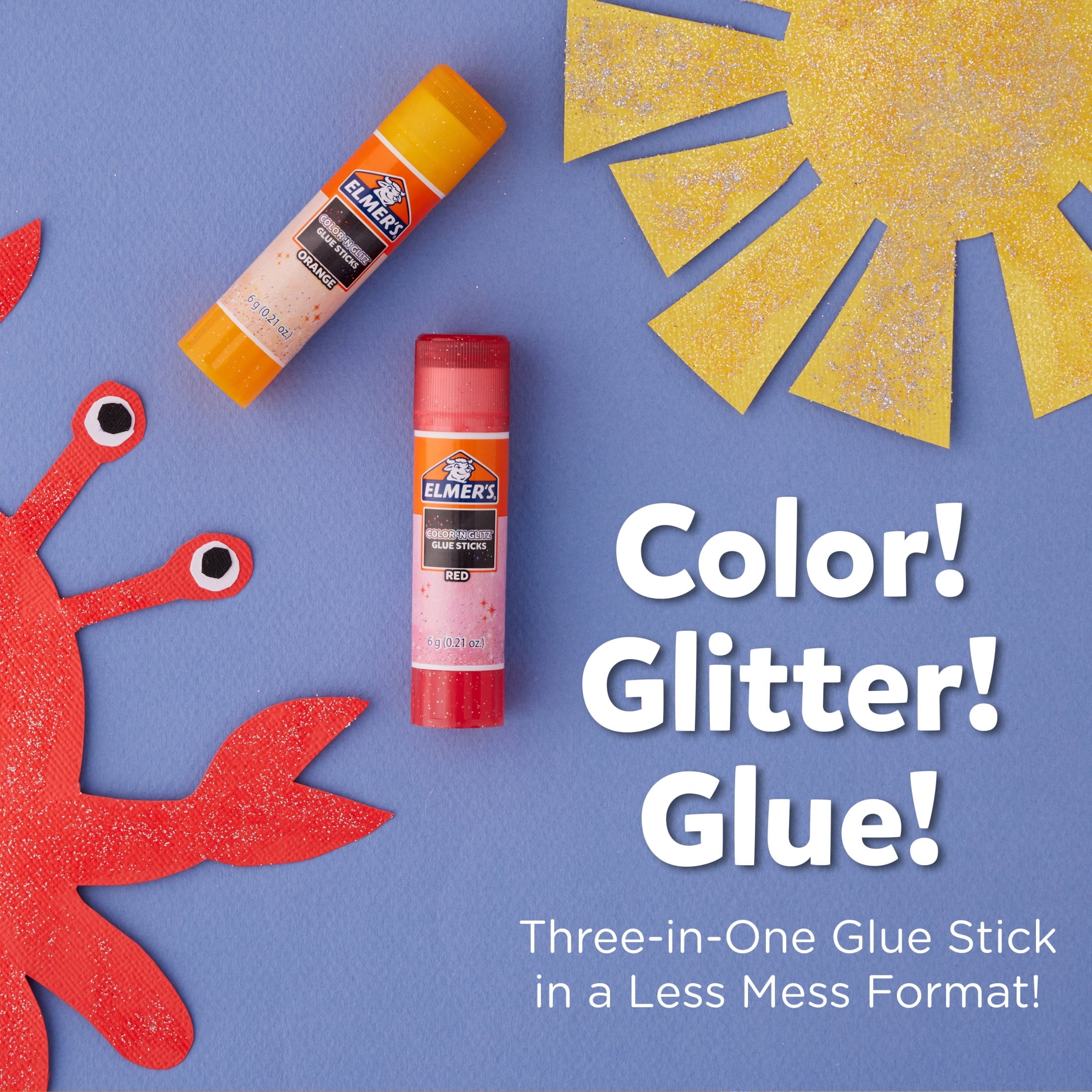 (3 pack) Elmer’s Color 'n Glitz Glue Sticks, Washable, Assorted Colors, 6 Grams, 4 pack