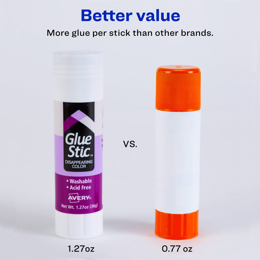 Avery Glue Stick Disappearing Purple, Washable, Permanent, 6 per Pack, 2 Packs, 12 Total (98071)