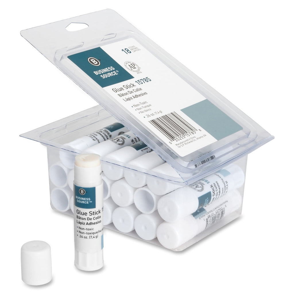 Business Source, BSN15785, Value Pack Glue Sticks, 18 / Pack, White