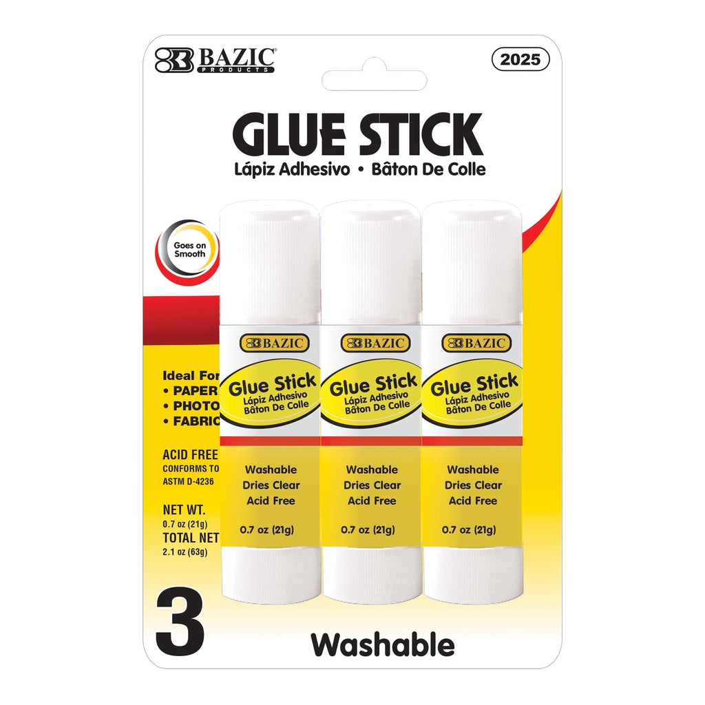 BAZIC Glue Stick 21g/0.7 Oz Acid Free Glue Sticks Set (3/Pack), 24-Packs