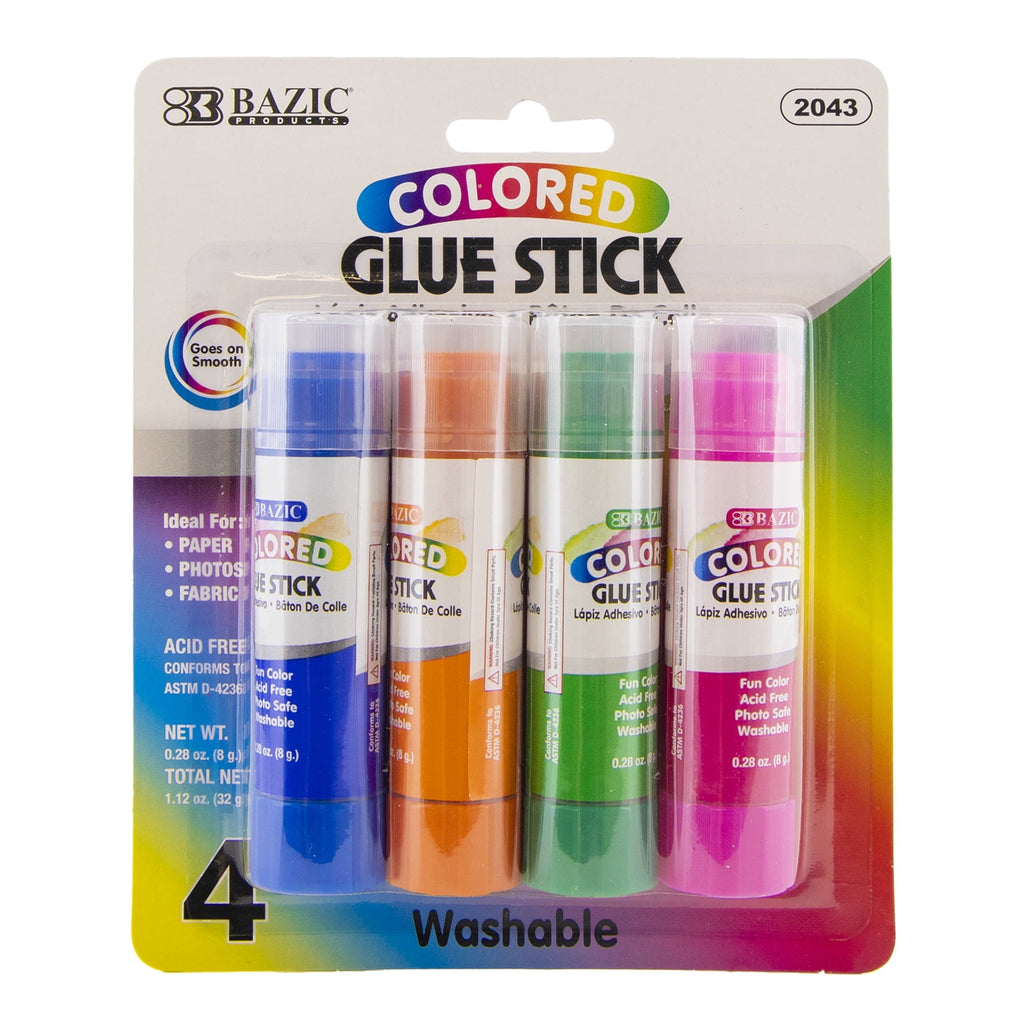 BAZIC Washableed Glue Stick 8g/0.28 Oz, Acid Glue Sticks (4/Pack), 1-Pack