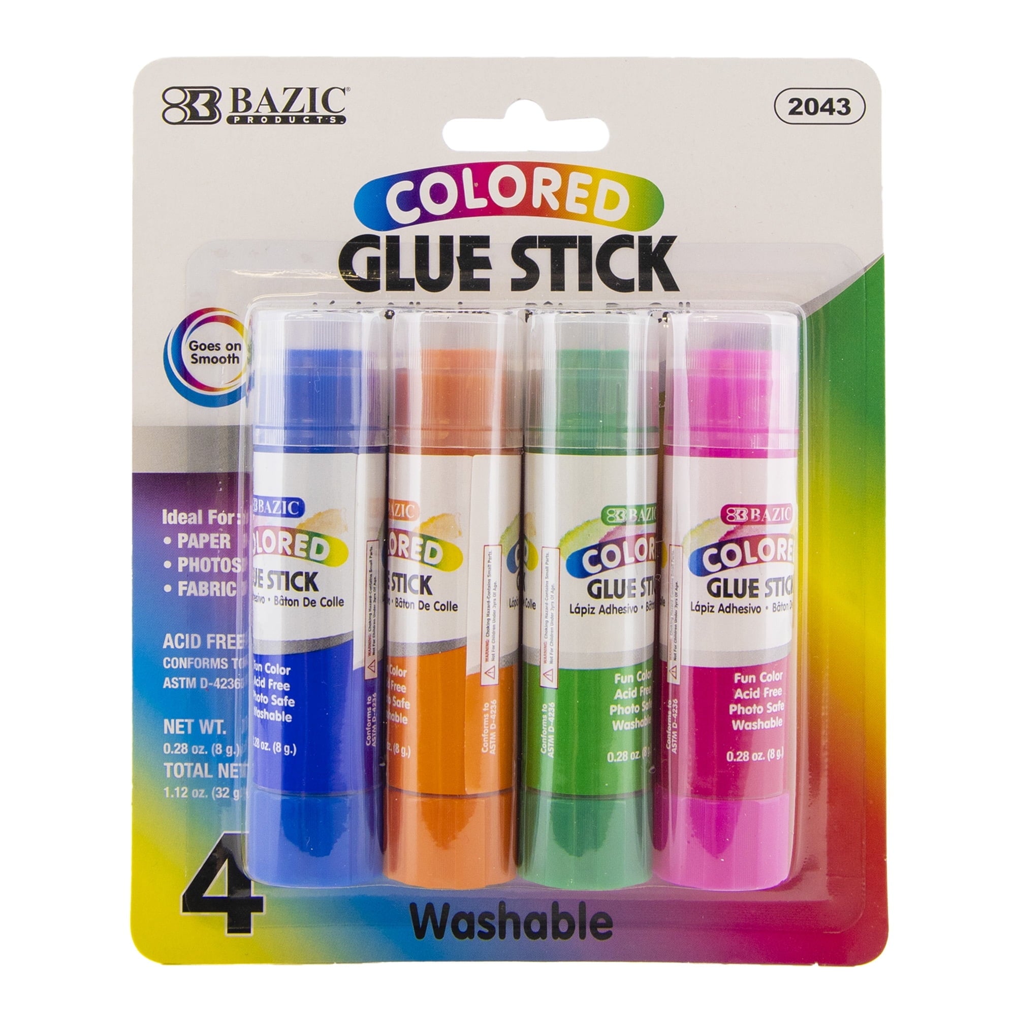 BAZIC Washableed Glue Stick 8g/0.28 Oz, Acid Glue Sticks (4/Pack), 1-Pack