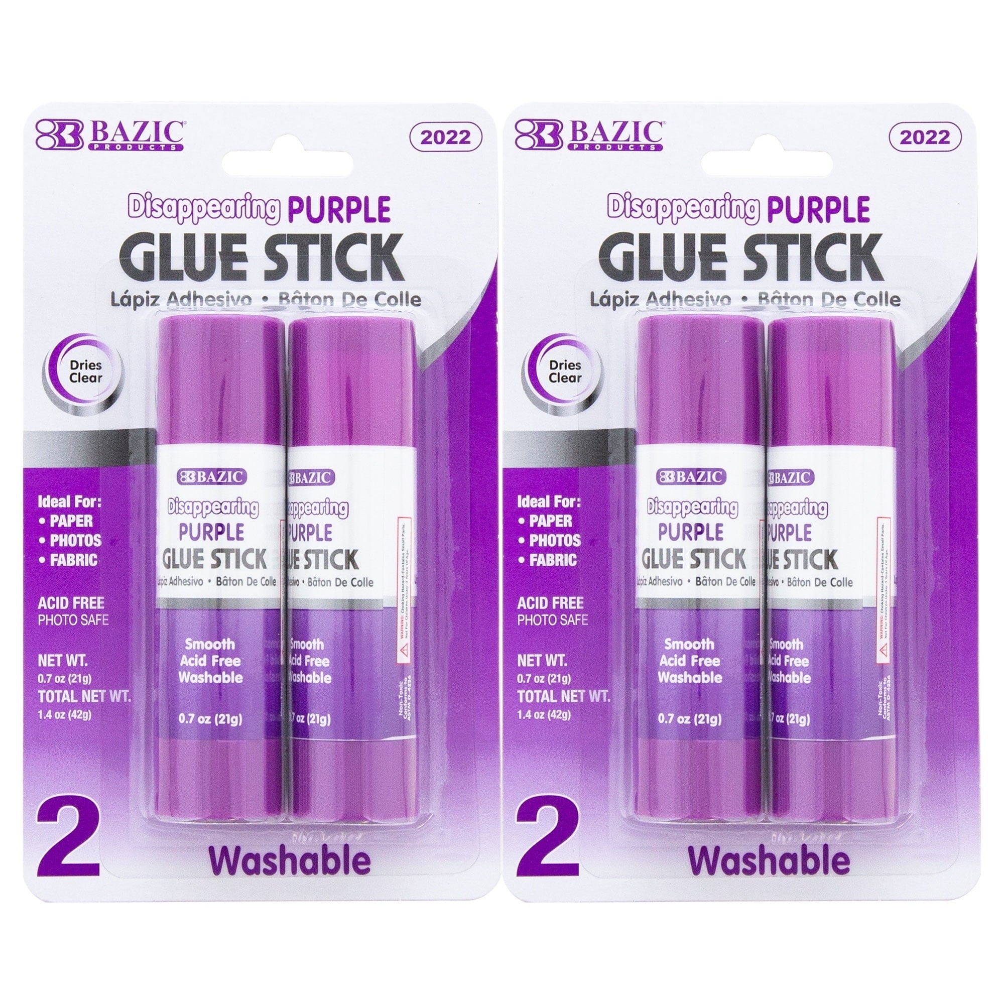 BAZIC Washable Disappearing Purple Glue Stick 21g, Acid Free (2/Pack), 1-Pack