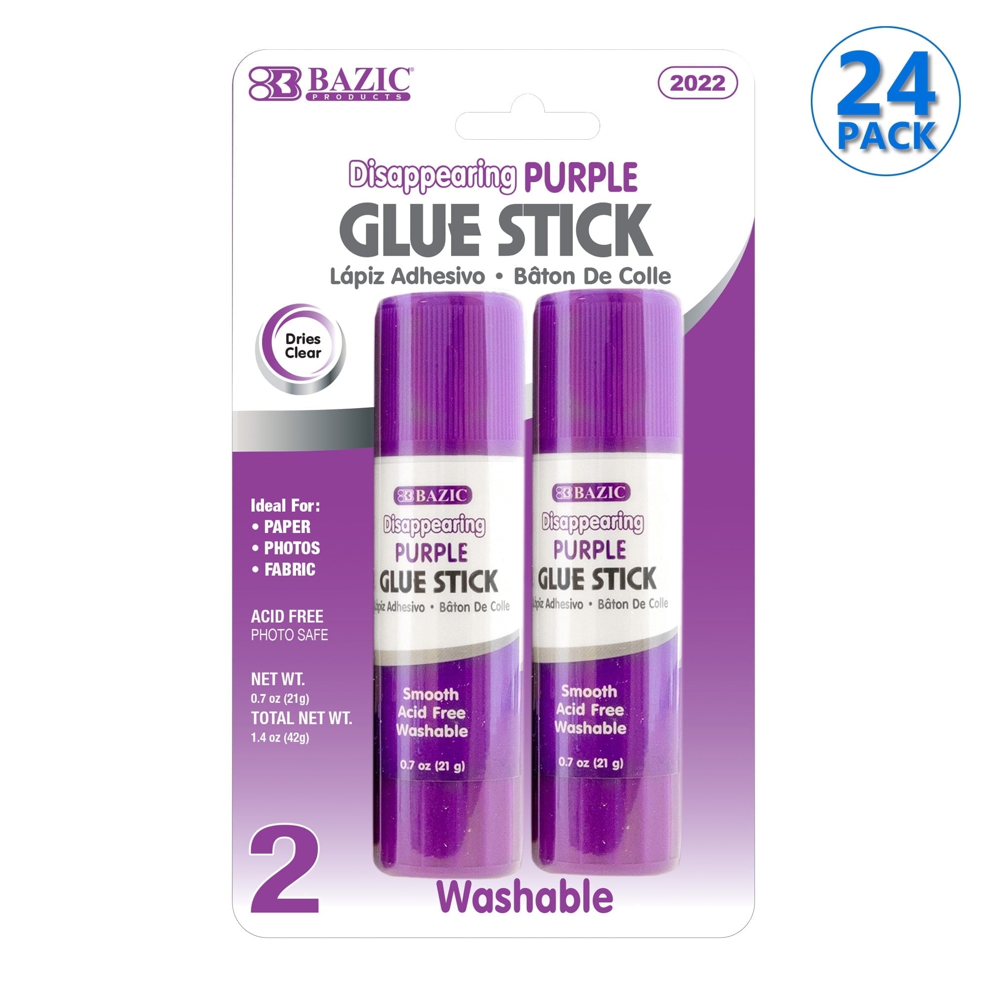 BAZIC Washable Disappearing Purple Glue Stick 21g, Acid Free (2/Pack), 1-Pack