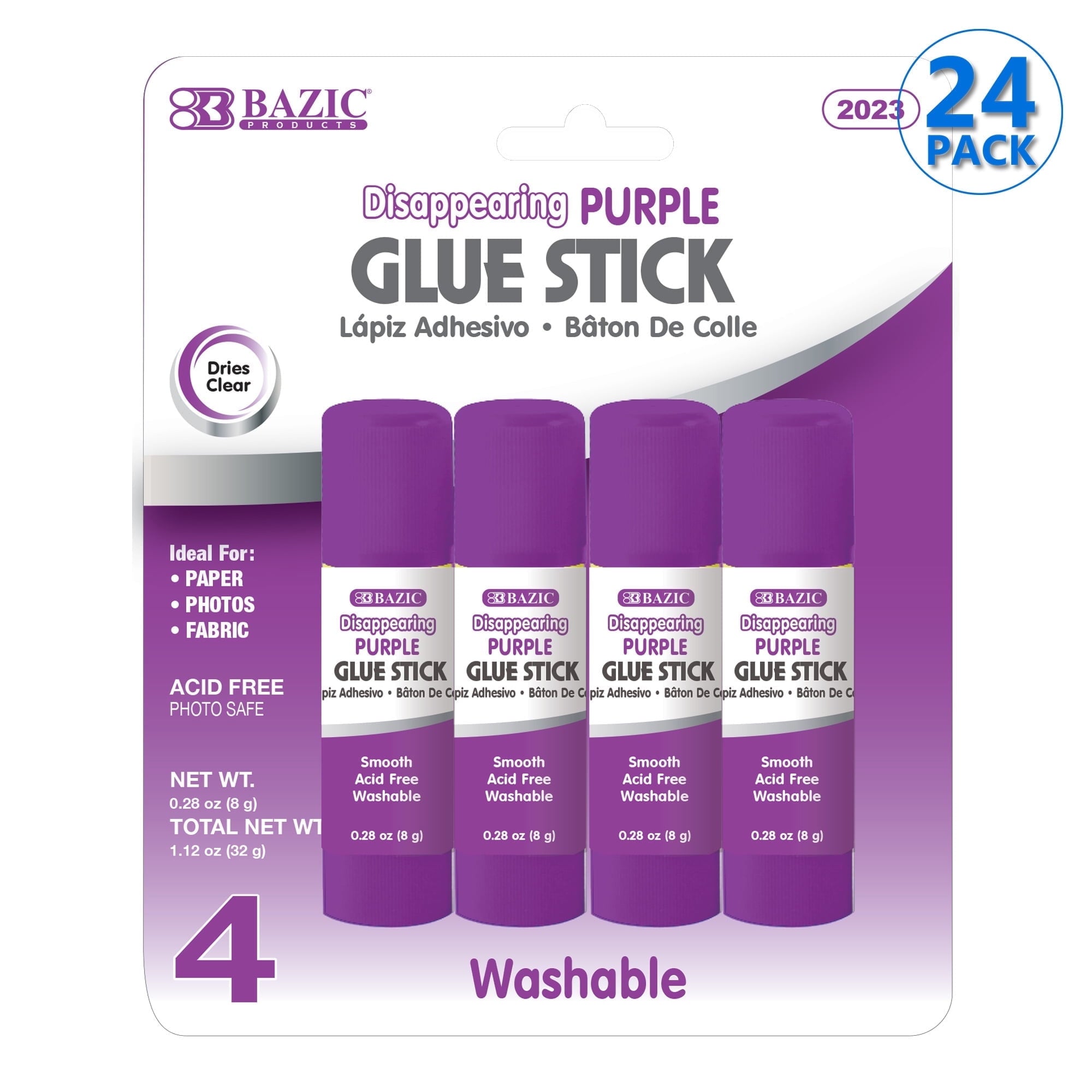 BAZIC Washable Disappearing Purple Glue Stick 8g, Acid Free (4/Pack), 1-Pack