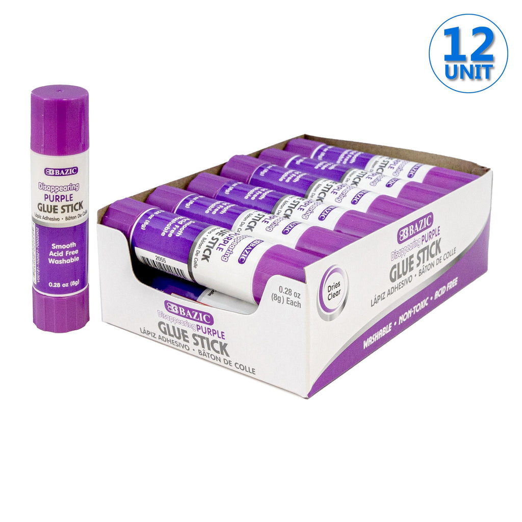 BAZIC Washable Disappearing Purple Glue Stick 8g Acid Free Glue Sticks, 12-count