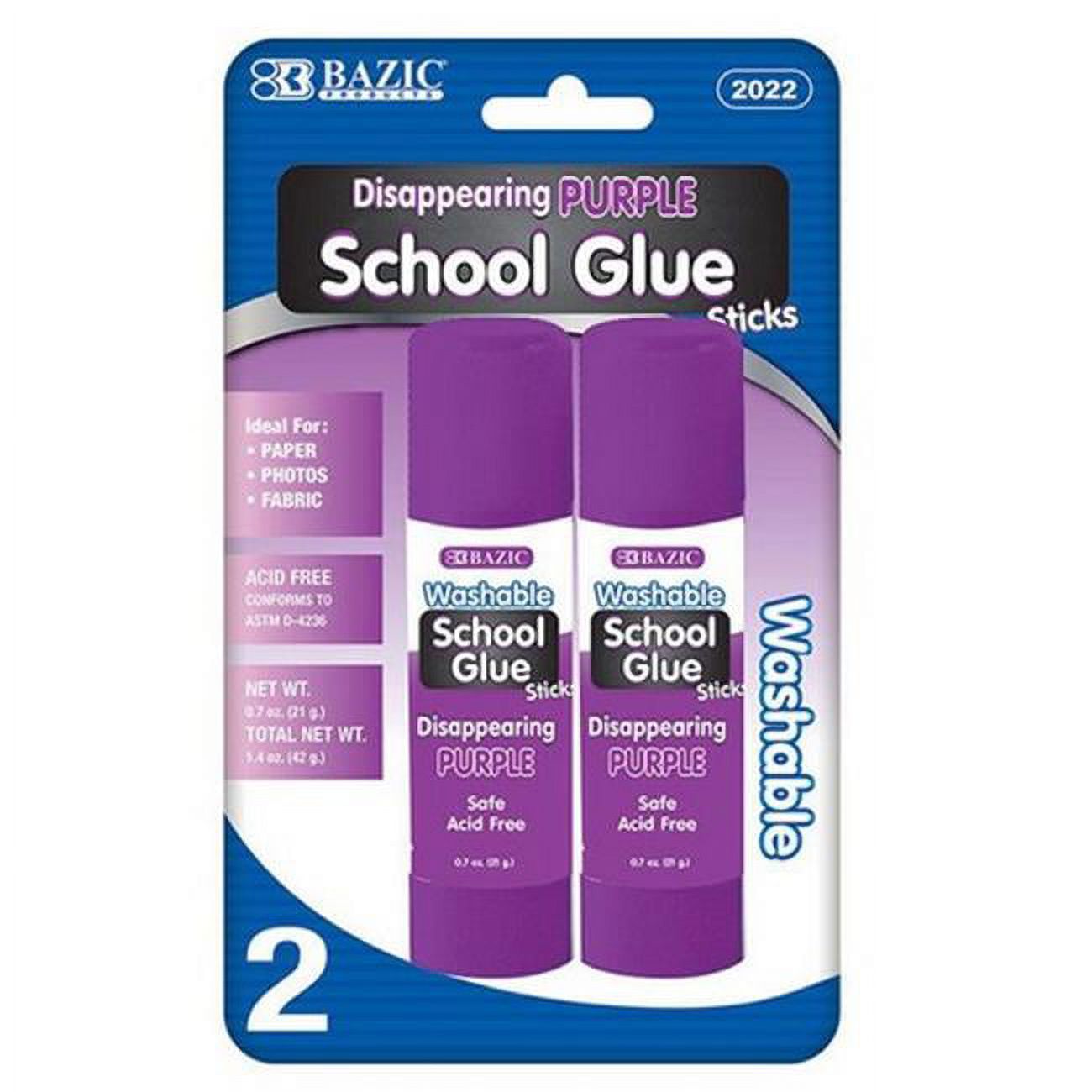 Bazic 2022   21g / 0.7 Oz. Large Washable Purple Glue Stick (2/Pack)  Case of 24