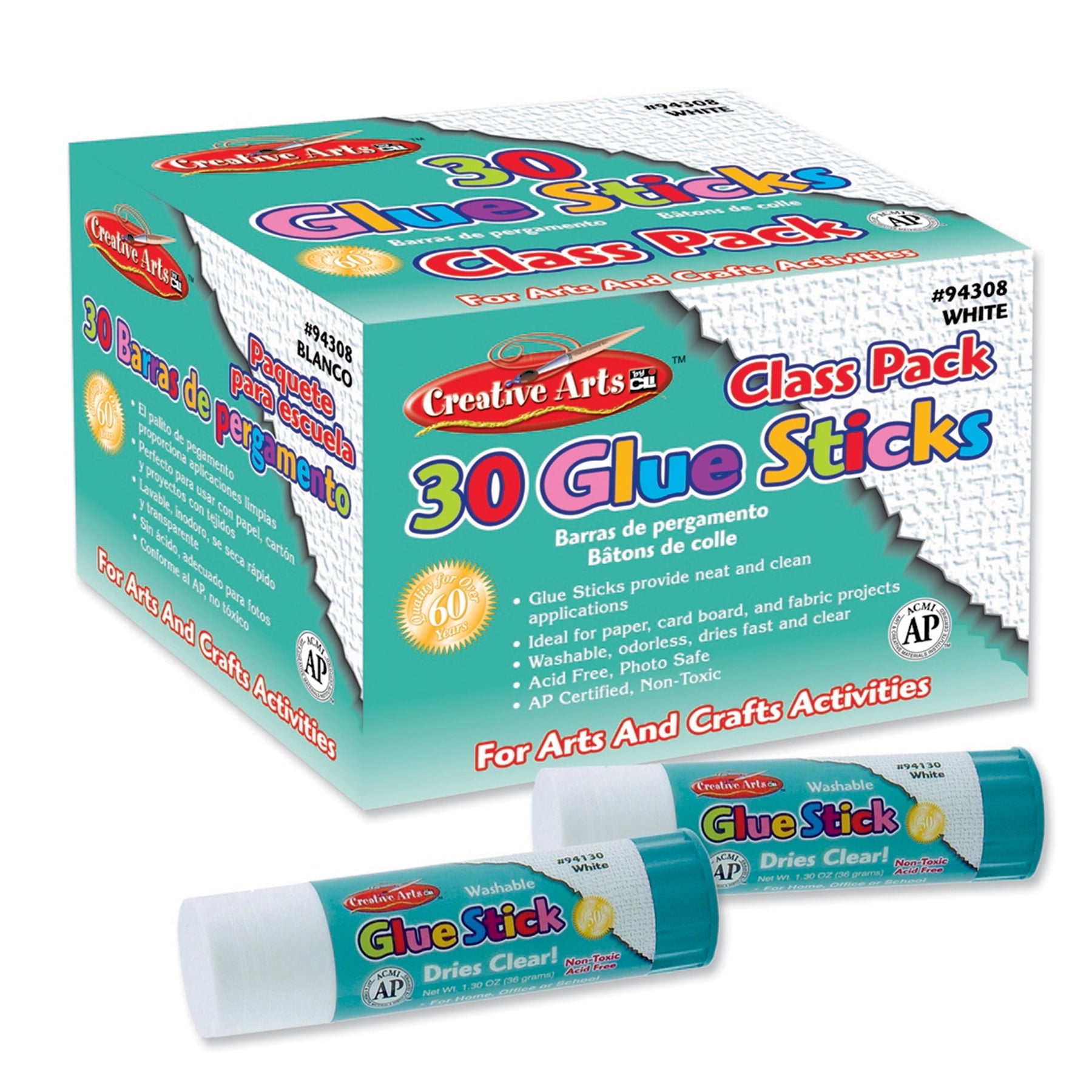 Charles Leonard Economy Glue Stick Classpack, .28 oz., Clear, Pack of 30