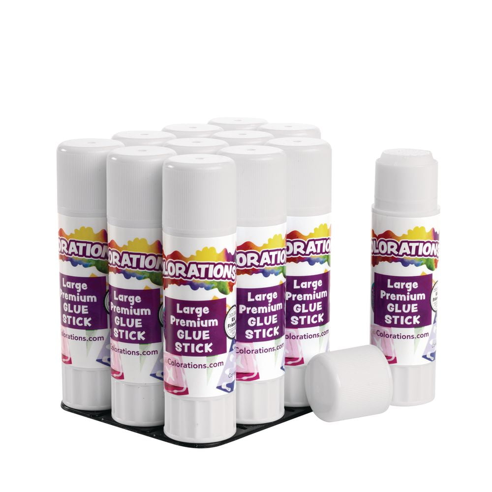 Colorations Premium Washable White Glue Sticks in a Tray - Set of 12, 0.88 oz Each