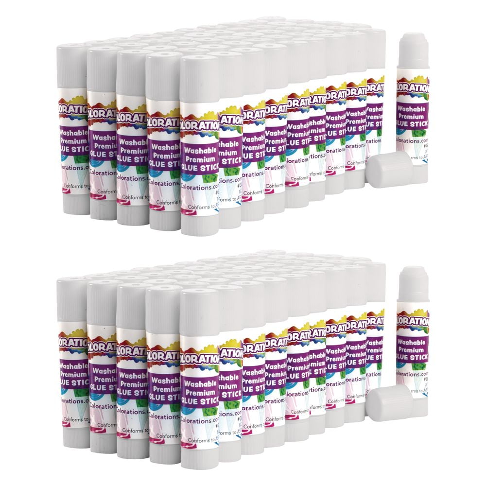 Colorations Premium White Washable Glue Sticks, Set of 100, 0.17 oz each Value Pack