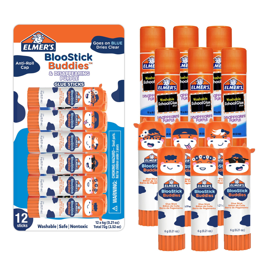 Elmer's BlooStick Buddies and Disappearing Purple Glue Sticks, 6g, 12 Count