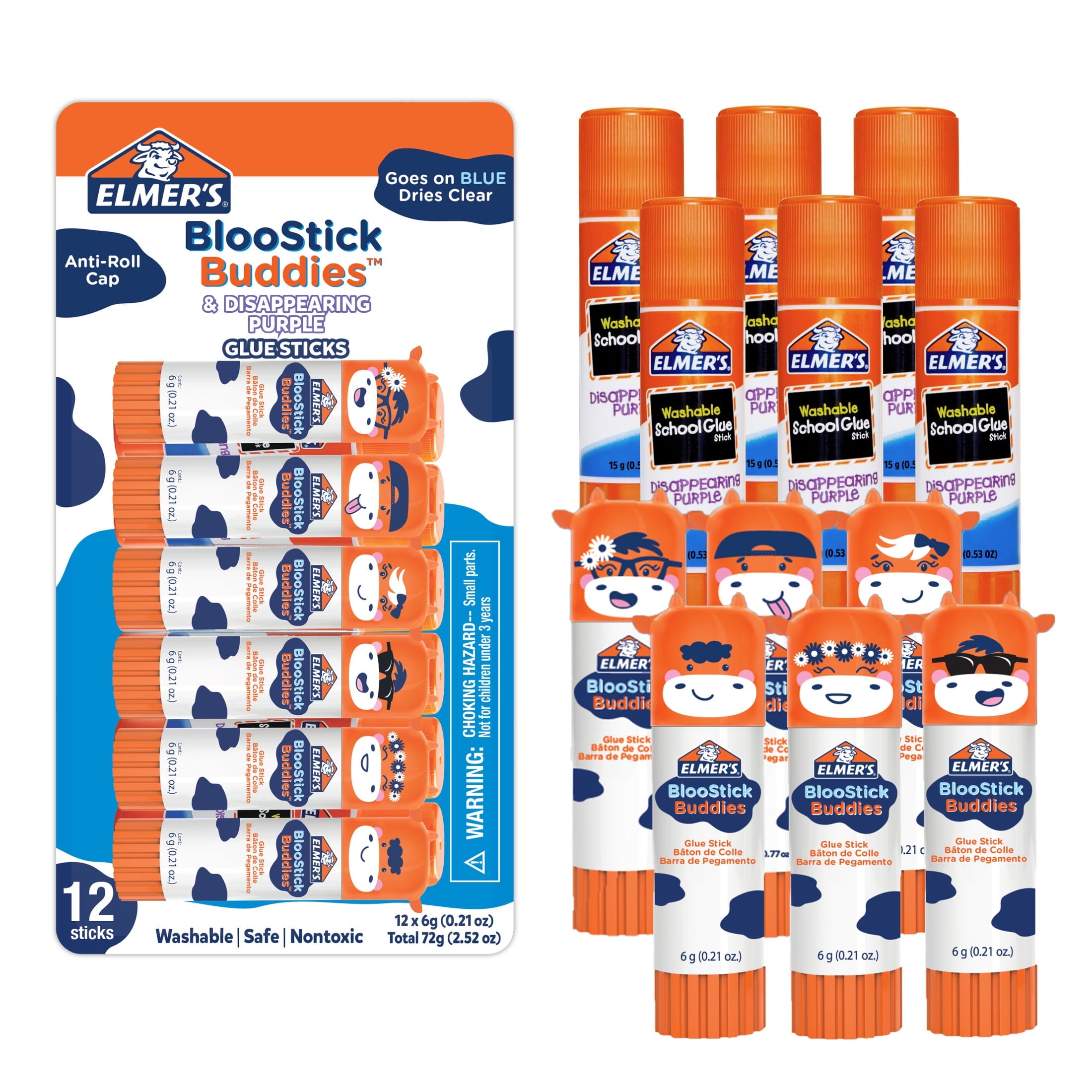 Elmer's BlooStick Buddies and Disappearing Purple Glue Sticks, 6g, 12 Count