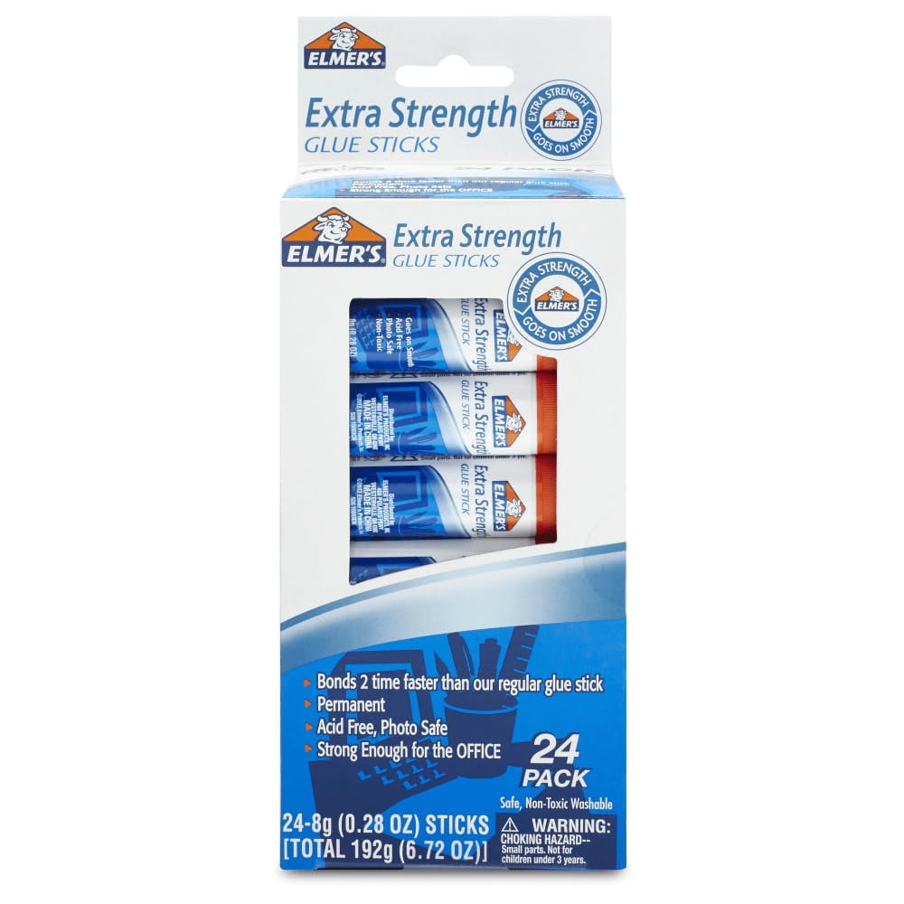 Extra Strength Glue Sticks, Washable, 8 Grams, 24 Count