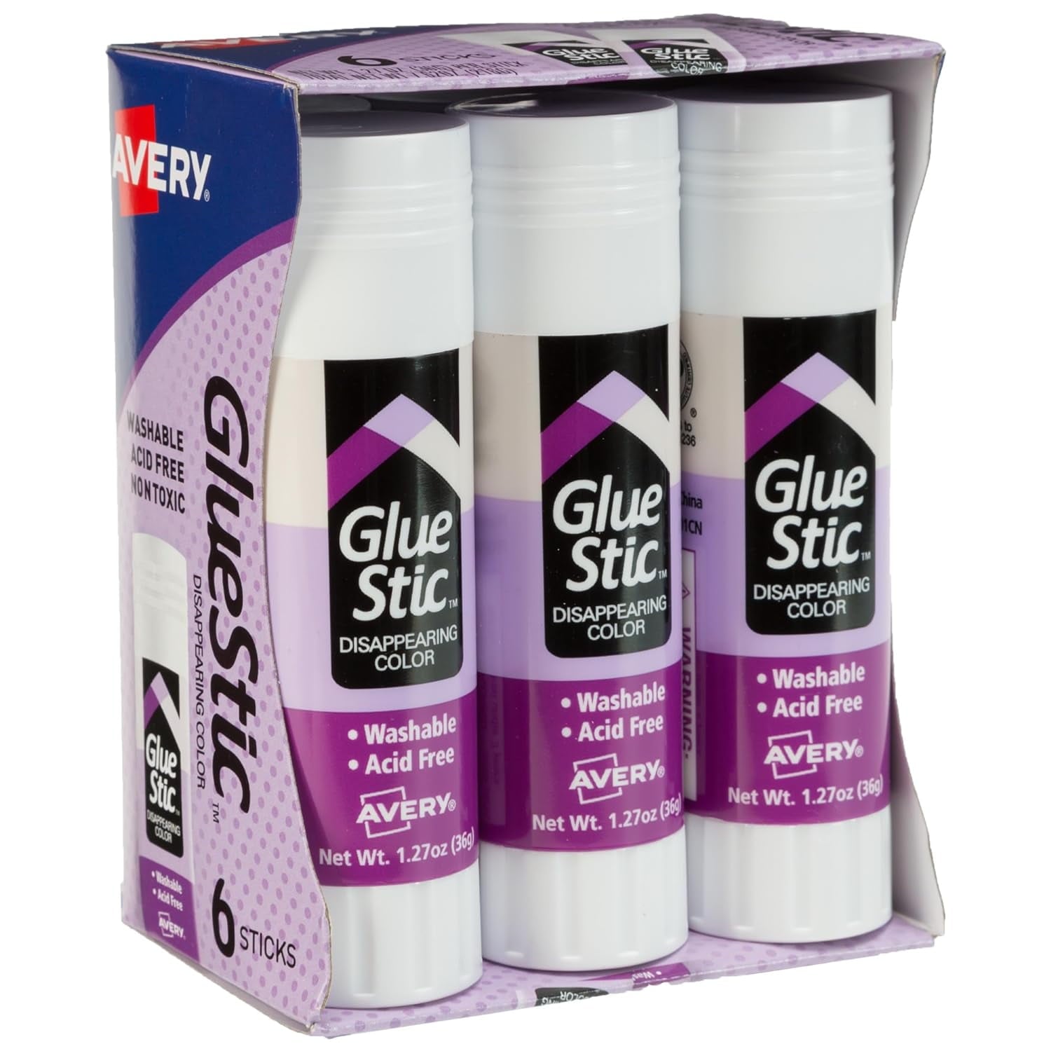 Glue Stic Disappearing Purple Washable Non-Toxic 1.27oz 6 Glue Sticks (98071)