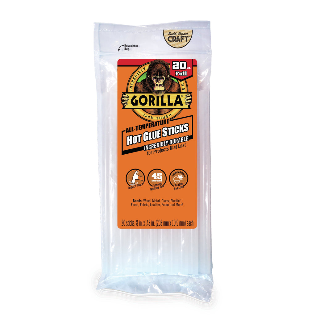 Gorilla Glue Clear Hot Glue Sticks, 8" x .43", 20-Count, Full Size