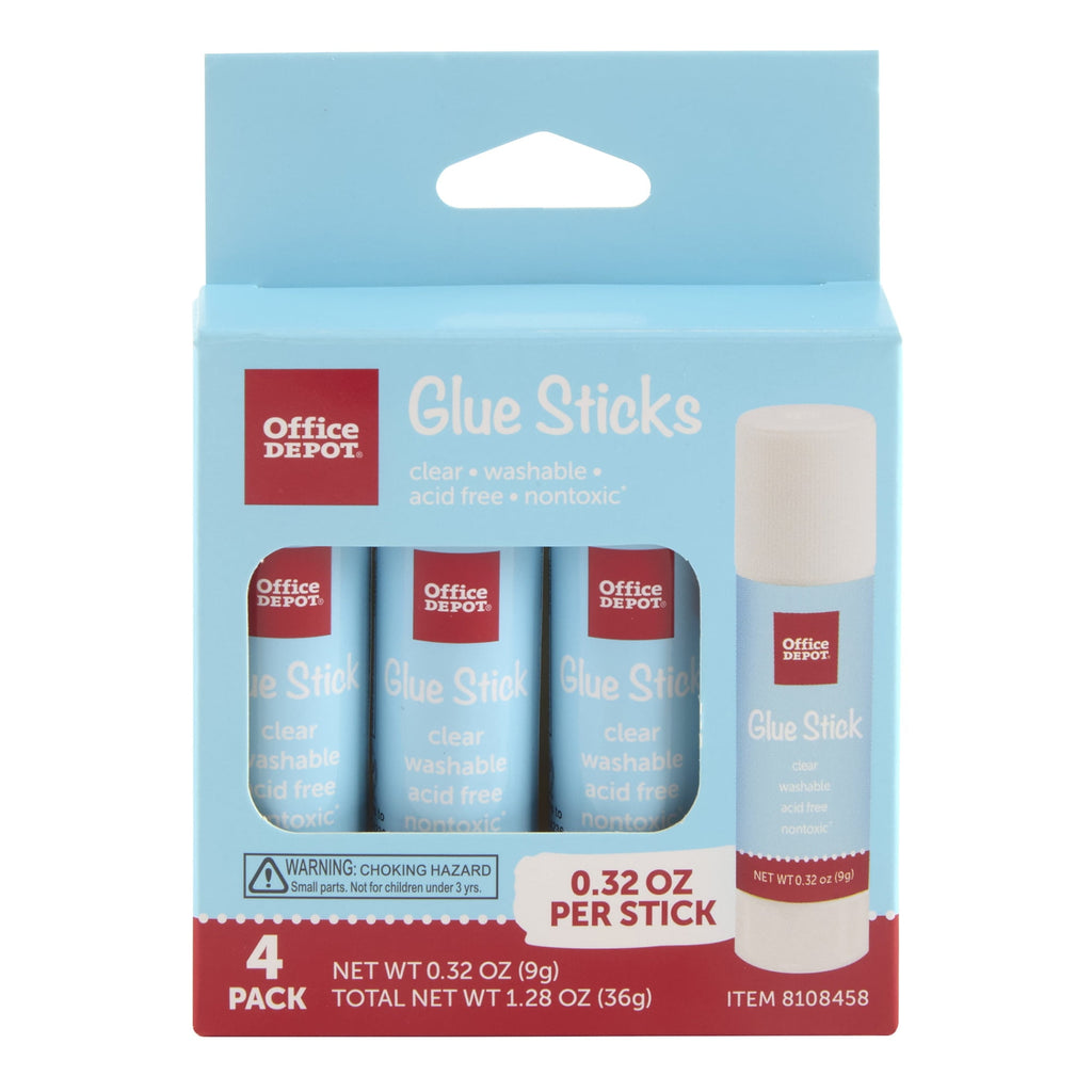 Office Depot® Brand Glue Sticks, 0.32 Oz, Clear, Pack Of 4 Glue Sticks