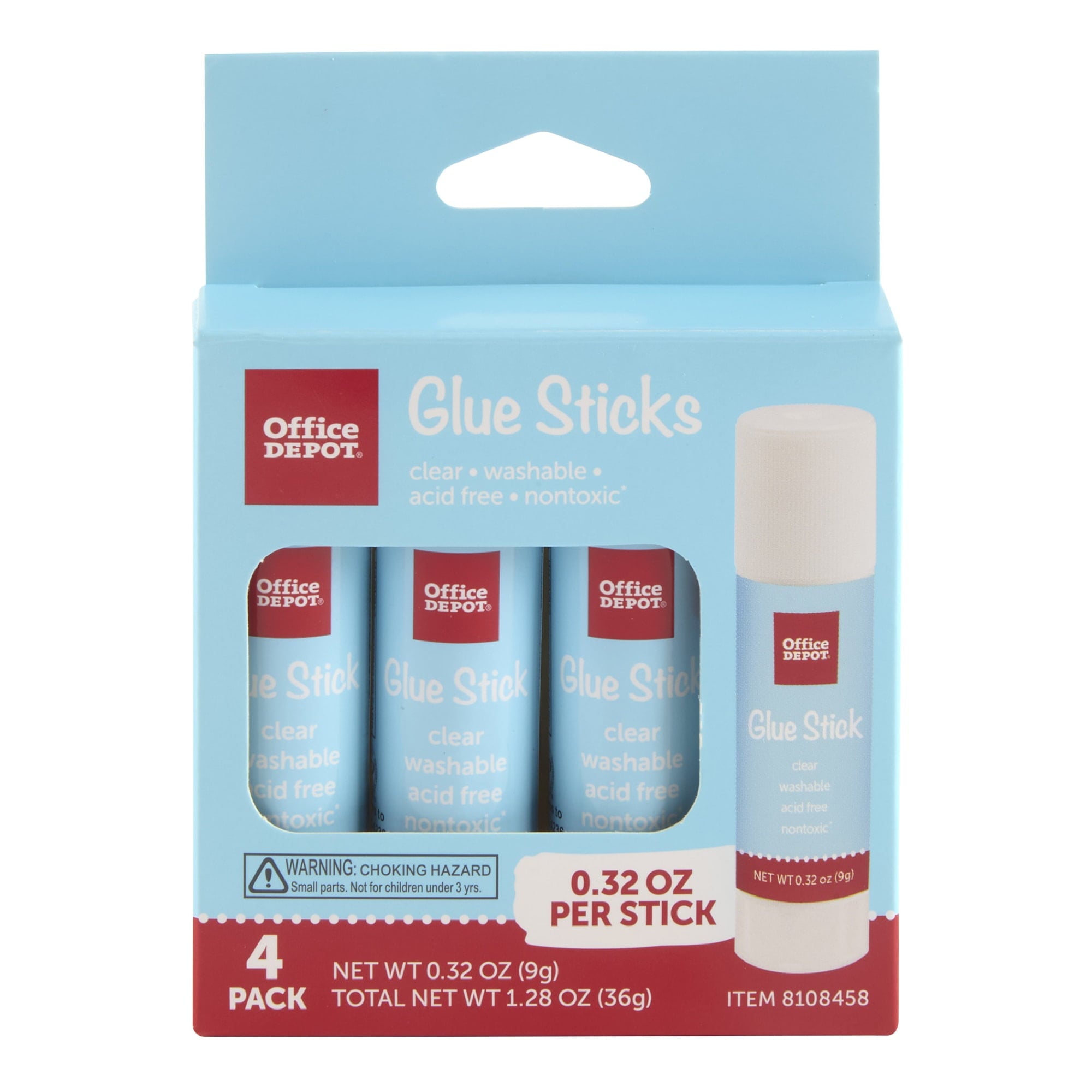 Office Depot® Brand Glue Sticks, 0.32 Oz, Clear, Pack Of 4 Glue Sticks