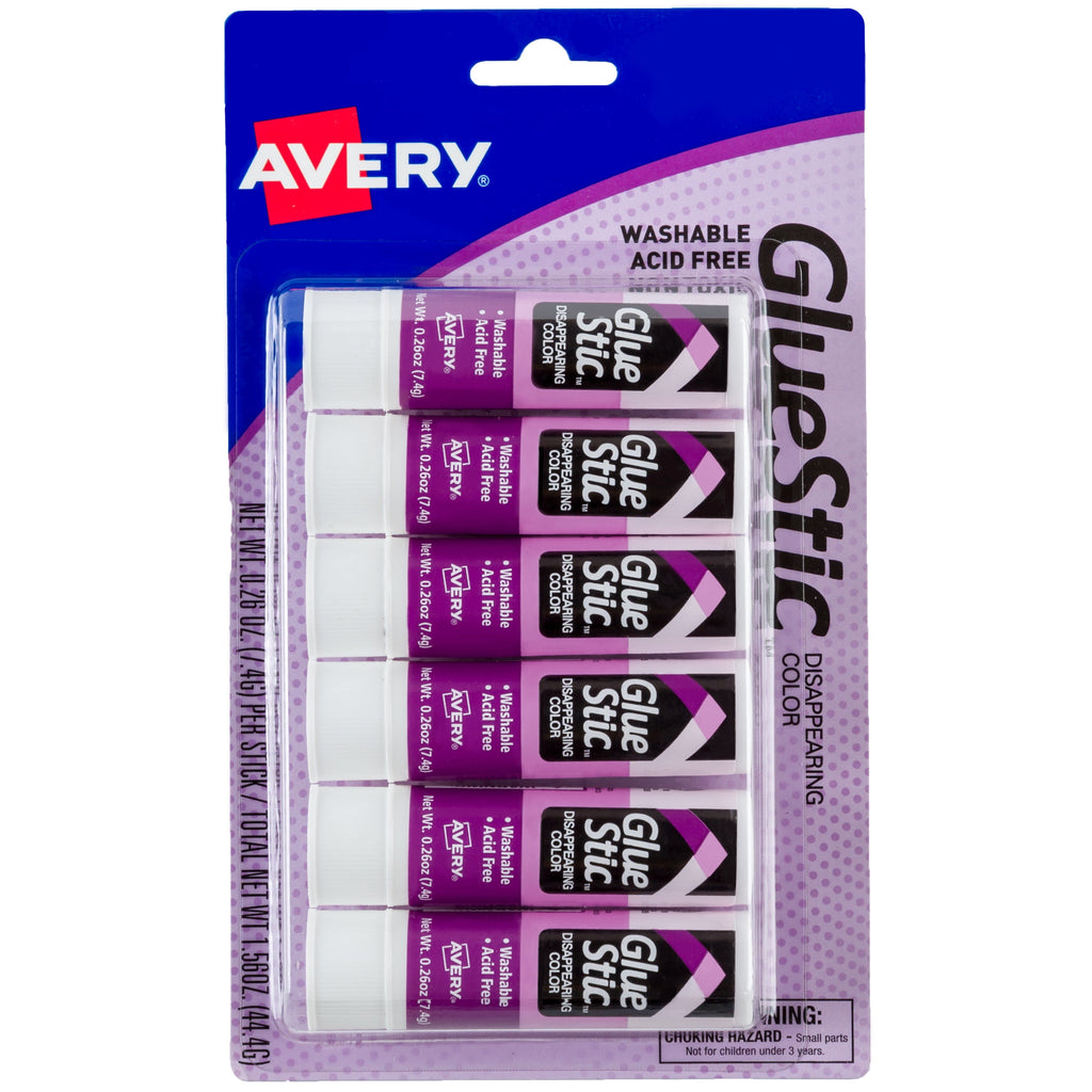 Permanent Glue Stic Value Pack, 0.26 Oz, Applies Purple, Dries Clear, 6/pack | Bundle of 5 Packs