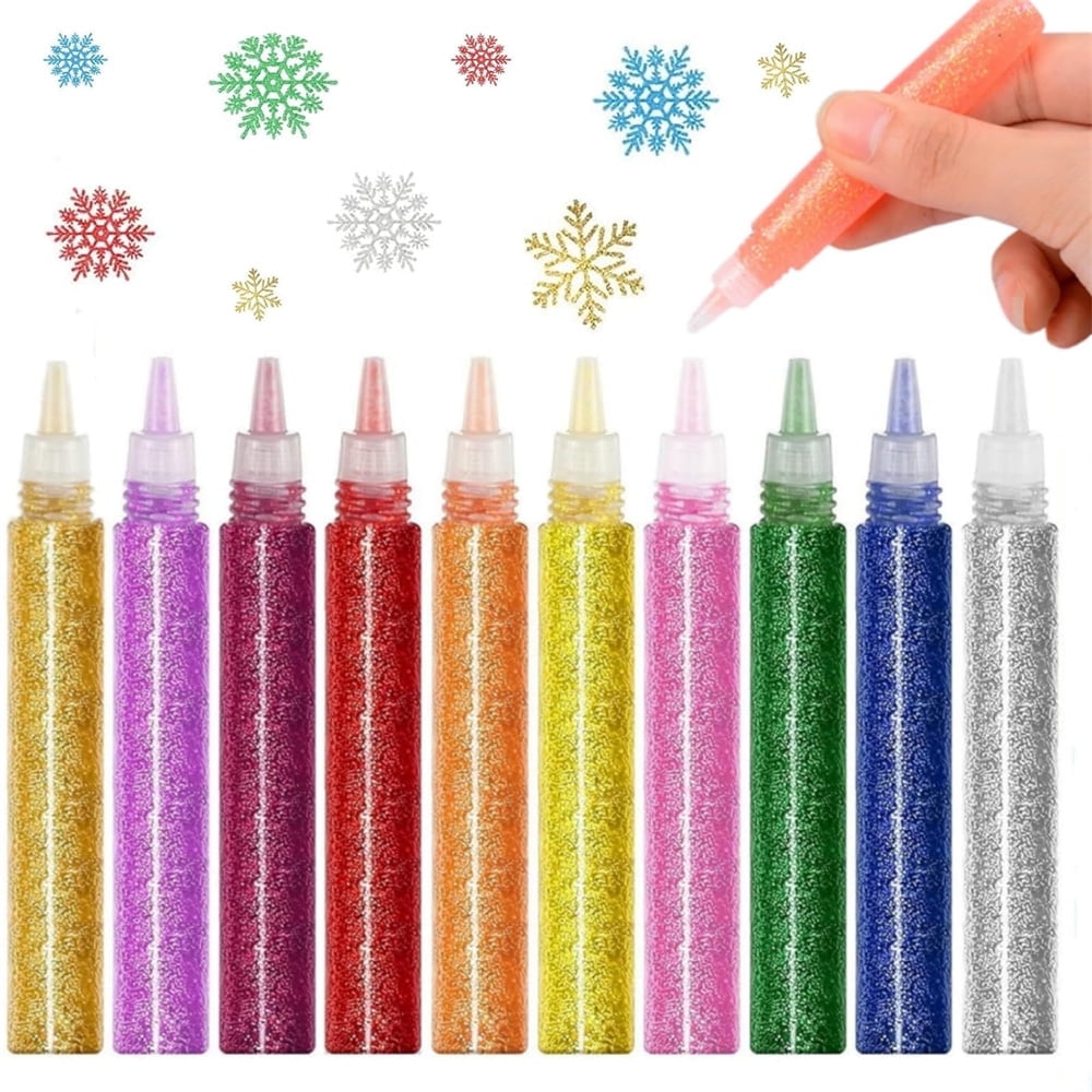 Scheam Washable Glitter Glue Pens,Non-Toxic Glue Stick Set,10 Colors Rainbow Gel Pens,Gifts Supplies,for DIY Arts and Crafts Projects Set of 10