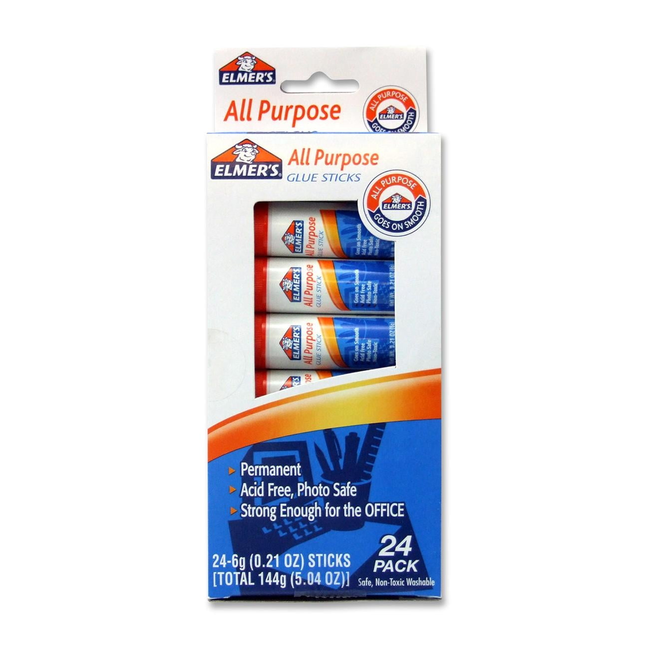 Elmer's All-Purpose Permanent Glue Stick, White Application, 0.21 oz., 24 Pack