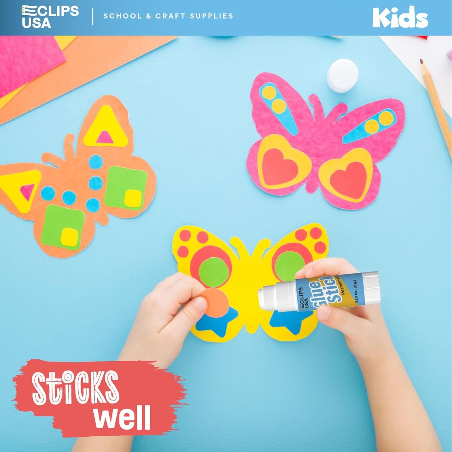 E-Clips USA Washable Glue Sticks for Arts & Crafts and Learning Supplies, 250-Pack