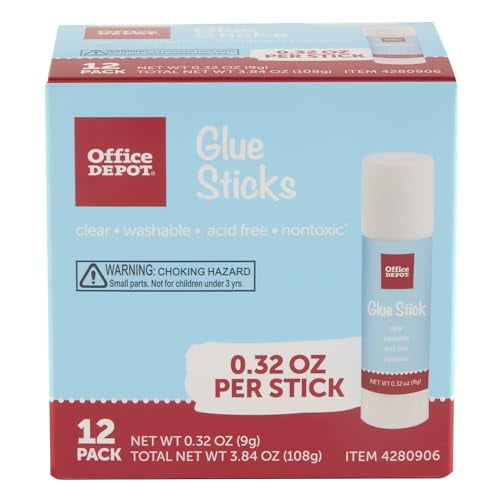 Office Depot® Brand Glue Sticks, 0.32 Oz, Clear, Pack Of 12 Glue Sticks