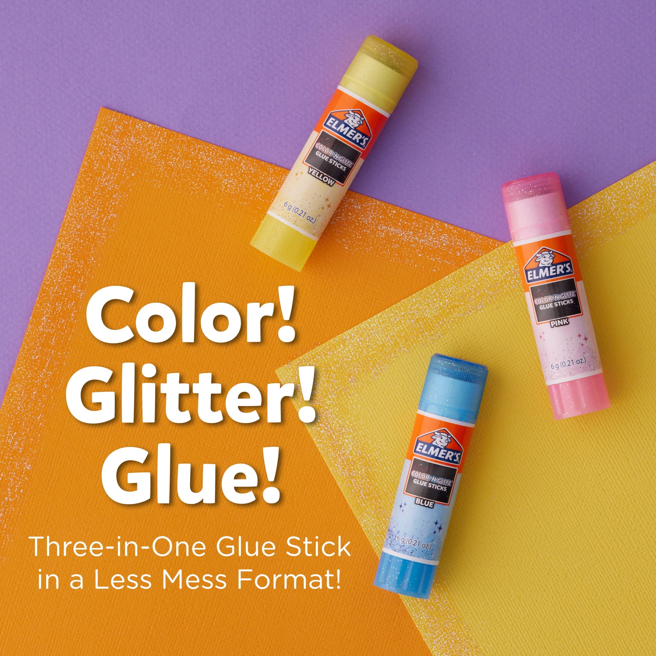 (3 pack) Elmer’s Color 'n Glitz Glue Sticks, Washable, Assorted Colors, 6 Grams, 12 pack
