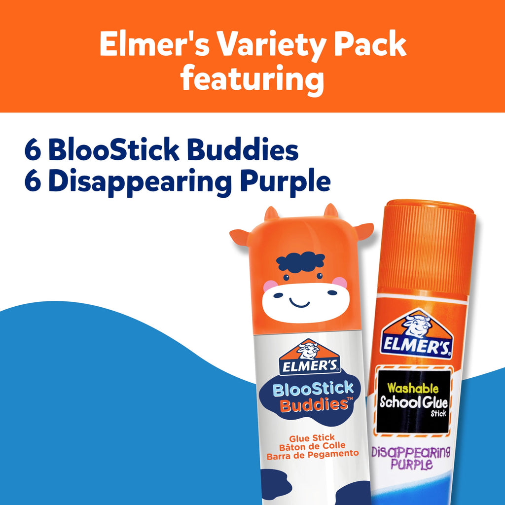 Elmer's BlooStick Buddies and Disappearing Purple Glue Sticks, 6g, 12 Count
